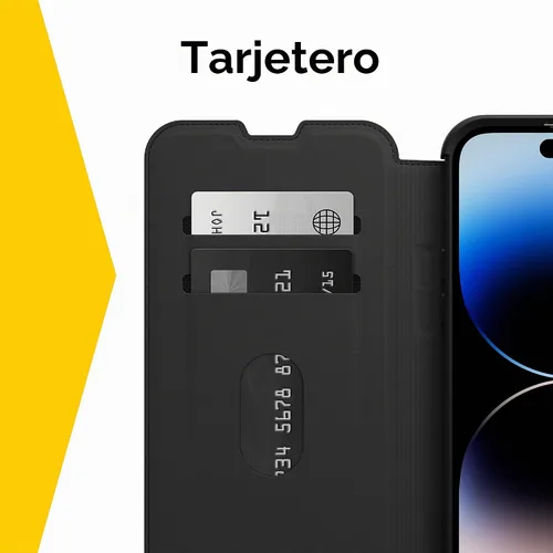 Vista 3 de OtterBox Funda para iPhone 14 Pro Max (solamente) Strada Series - SHADOW (negro), tarjetero, cuero genuino, fácil de guardar en el bolsillo