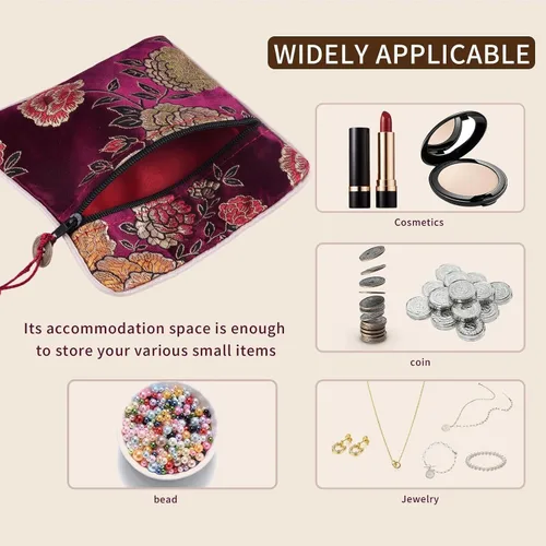 Vista 10 de 24pc chino brocado de seda monedero bordado joyería bolsa cremallera cartera bolsa