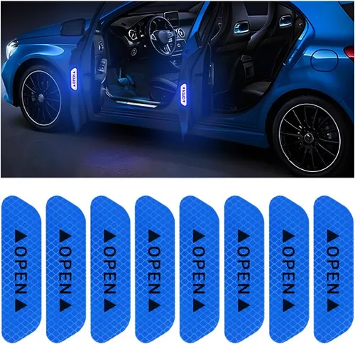 Vista 11 de 4 calcomanías reflectantes de advertencia de apertura para puerta de automóvil, calcomanías de aviso de seguridad automática con visibilidad