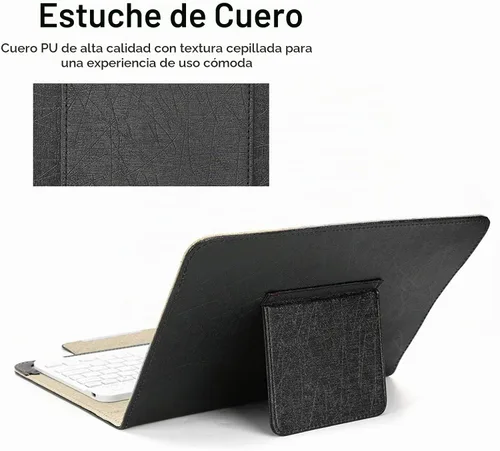 Vista 5 de Teclado Bluetooth con funda de poliuretano para Android iOS Smartphone, soporte para tableta de 9.7-10.1 pulgadas, cubierta universal de teclado
