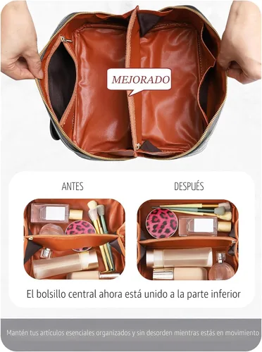 Vista 7 de Bolsa de cosméticos de viaje de gran capacidad - Bolsas de maquillaje portátiles para mujeres, impermeable, de cuero PU a cuadros, con organizador