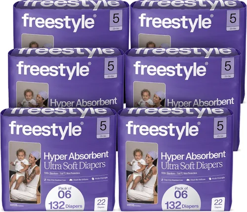 Vista 15 de Pañales Freestyle BambooTek - (Talla 1) Hiperabsorbentes y No Tóxicos – Pañales Desechables para Piel Sensible – Pañales Ultra Suaves (8-14 libras)