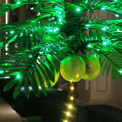 Vista 8 de TYBEEU Palmera iluminada de 1,5 metros con 136 luces LED con cocos brillantes - Atenuable, certificación UL, resistente al agua - Ideal