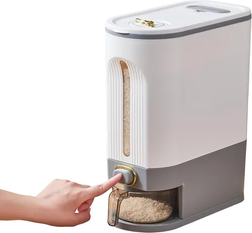 Vista 7 de Gagee Dispensador de arroz de 11 libras, gran contenedor de almacenamiento de granos con tapa, cilindro de medición a prueba de humedad, dispensador