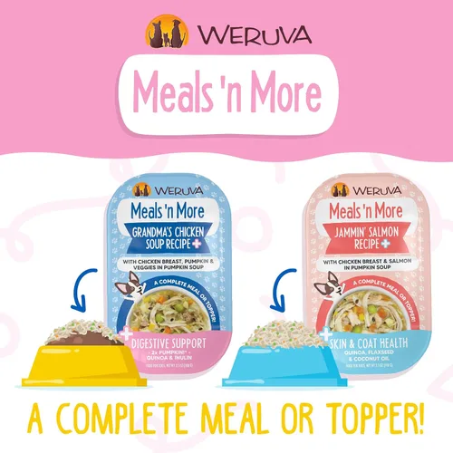 Vista 7 de Weruva Meals 'n More Alimento Húmedo Natural para Perros, Sopa de Pollo de la Abuela Más Apoyo Digestivo, Taza de 3.5oz (Paquete de 12)