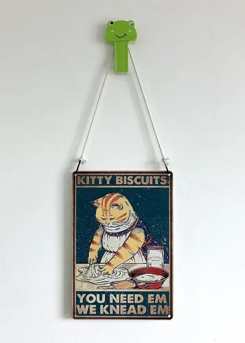 Vista 3 de Letrero de Metal Vintage de Galletas de Gatito - Decoración Caprichosa de Gato para Cottage Core y Cocinas Vintage 12" * 8" (020)