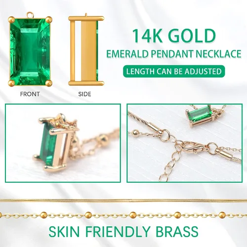 Vista 3 de BPHNE 14K Gold Plated Layering Necklaces Emerald Pendant Necklaces Dark Green Necklace for Women Layered Choker Necklace for Teen Girls Christmas