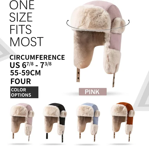 Vista 5 de CLAPE Sombreros de trampero de invierno cálido de soldado ruso sombrero de piel sintética con solapa para la oreja gorra de aviador unisex Ushanka
