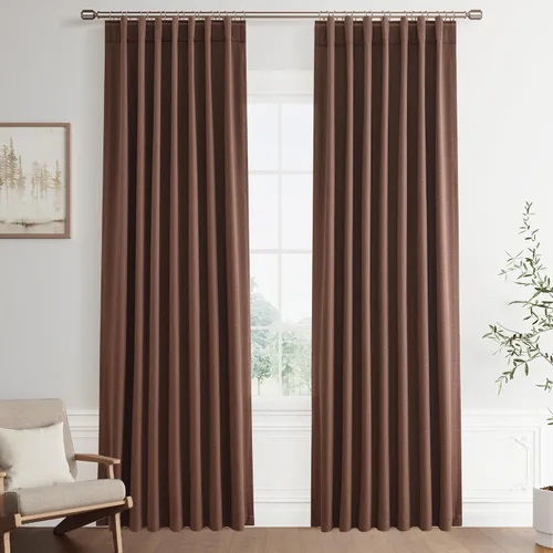 Vista 12 de Joywell - 2 cortinas de lino 100% opacas, con bolsillo para cortinero, trabilla trasera, cinta para ganchos y anillas con clip, con aislamiento