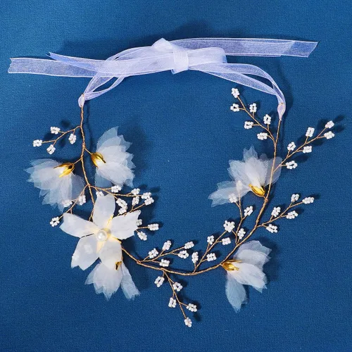 Vista 3 de Tocado de elfo de novia de flores, accesorios para el cabello, diadema de hadas, joyería para mujer