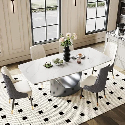 Vista 20 de POVISON Mesa de Comedor Moderna Hobart de 63" para 4, Mesa de Comedor Rectangular de Servicio Pesado Negro Mate, Superficie de Mesa de Comedor