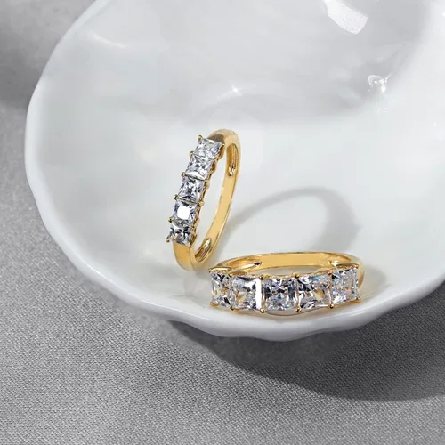 Vista 4 de Tienda Collection Platinum or Gold Plated Sterling Silver Princess-Cut 5-Stone Ring made with Infinite Elements Zirconia