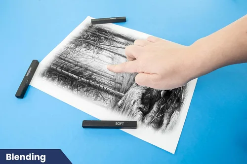 Vista 4 de Pacific Arc Palitos de carbón comprimido mediano, paquete de 12 para dibujar, dibujar y sombrear