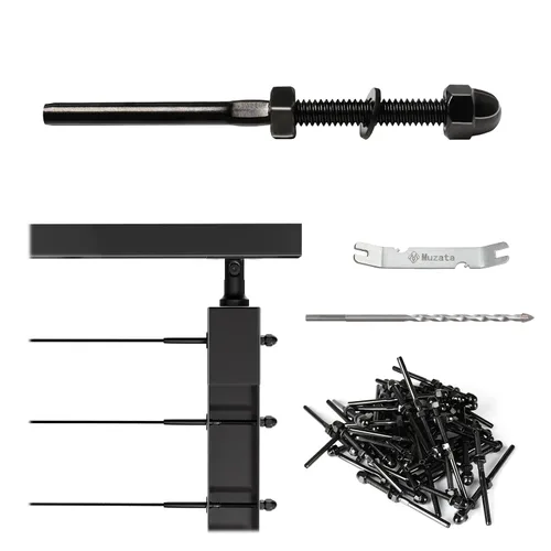 Vista 15 de Muzata Paquete de 10 accesorios de barandilla de cable negro de 1/8 pulgadas, tensor roscado a mano para poste de metal de 2 x 2 pulgadas, sistema