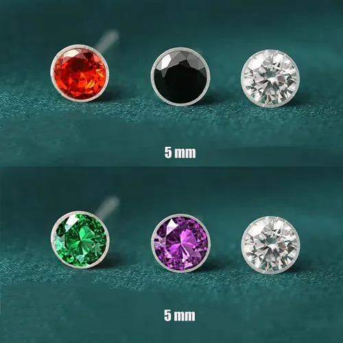 Vista 3 de Aretes de plástico antialérgicos para orejas sensibles, respaldos de silicona suave, kit de aretes de tuerca de circonita cúbica, 2mm, 3mm, 4mm, 5mm