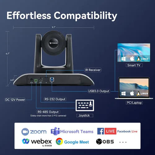Vista 7 de TONGVEO Cámara PTZ 4K con seguimiento automático alimentado por IA y control de gestos Zoom digital 5X USB 3.0 Cámara web PTZ gran angular de 120