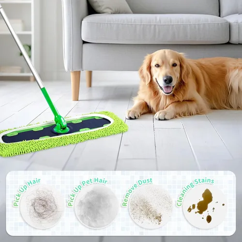 Vista 6 de Paquete de 4 almohadillas de felpilla reutilizables para trapeador Swiffer Sweeper, XL Washable Chenille Microfiber Mop Pads Green Wet & Dry