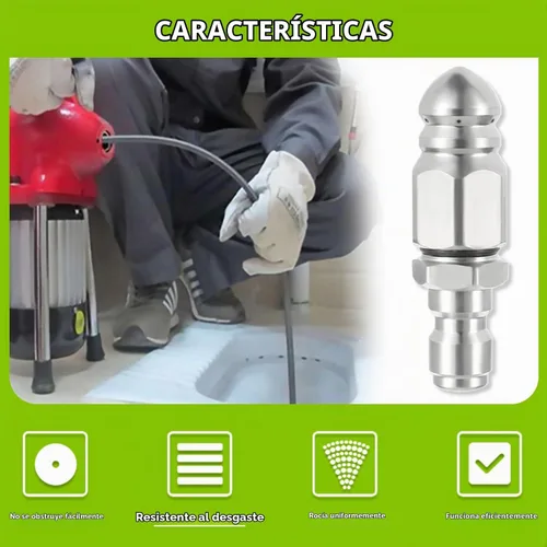 Vista 6 de Boquilla de chorro de alcantarillado de acero inoxidable de 5000 PSI con acoplamiento de conexión rápida de 1/4 pulgadas para limpiadores de drenaje