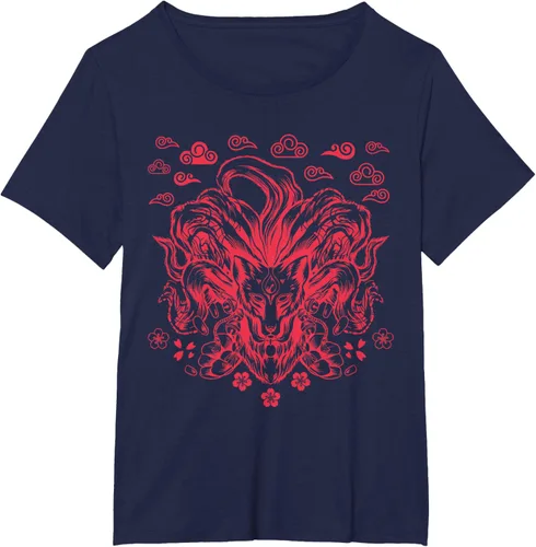 Vista 14 de Camiseta de anime japonés Nine Tails Fox Kitsune, Negro