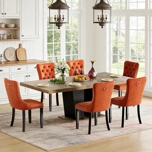 Vista 41 de Mesa de comedor extensible de 78.74 pulgadas para 6 8 y 10 pulgadas, moderna mesa de comedor extensible de granja con base de doble pedestal, mesa