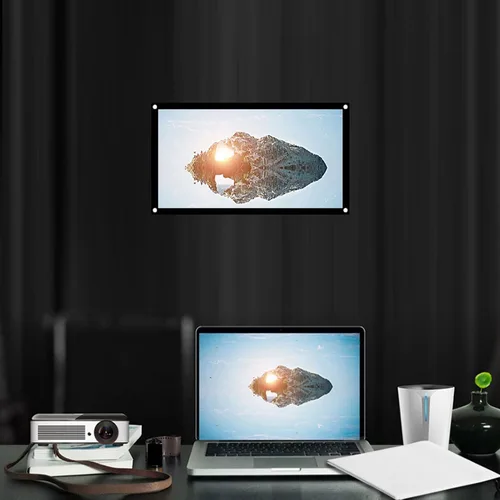 Vista 3 de Pantalla de proyector, 16:9, gruesa, portátil, sin arrugas, plegable, pantalla de proyección hecha de poliéster blanco suave, cine en casa, exterior