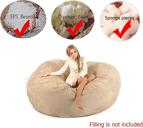 Vista 4 de Funda para silla puff (sin relleno), lujosa silla gigante de 6/7/8 pies para organizar juguetes de felpa o espuma viscoelástica