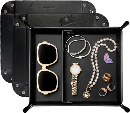 Vista 25 de UnionBasic Bandeja pequeña de valet, bandeja de joyería para anillos, relojes, aretes, organizador de entrada para monedas y llaves, soporte