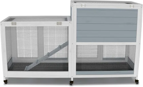 Vista 9 de GDLF - Conejera de 58 pulgadas, jaula de conejito interior con ruedas y bandeja de limpieza 58"L x 17.8"W x 34.6"H, 2-Level Design with Wheels