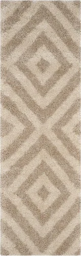 Vista 3 de SAFAVIEH Portofino Shag Collection - Alfombra para pasillo, 2 pies 3 pulgadas x 7 pies, color marfil y beige, diseño geométrico, no desprende pelusa