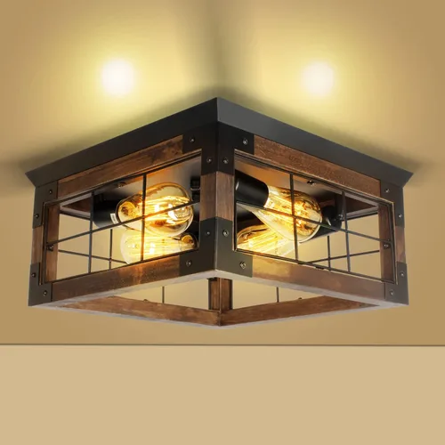 Vista 9 de Lámpara de techo de montaje empotrado estilo granja, 2 luces, lámpara de techo de granja, lámparas de cocina de esquina con enchufe E26, lámparas
