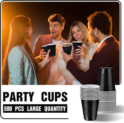 Vista 4 de Suclain Paquete de 500 vasos desechables de plástico de 12 onzas resistentes para fiestas, cumpleaños, bodas, cervezas, bebidas, servir aperitivos