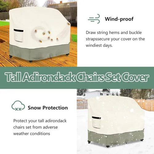 Vista 6 de Juego de sillas altas Adirondack para sillas de balcón de polietileno con bandeja de conexión, taburetes de patio, 100% impermeable, resistente Beige