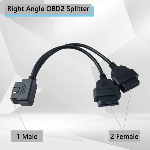 Vista 4 de OBD2 Divisor de ángulo recto Y Cable Divisor macho a 2 Cable de extensión hembra 11.8 in/12