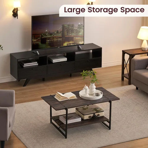 Vista 3 de Mesa auxiliar para sala de estar, mesas de sala de estar de 2 niveles, mesa de centro moderna para sala de estar, mesa de centro de madera