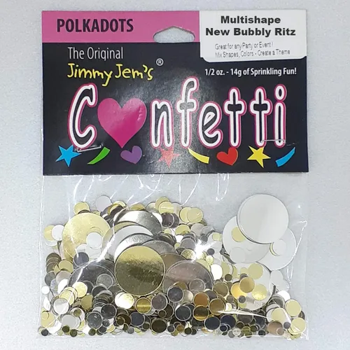 Vista 2 de Confeti Circle New Bubbly (3 tamaños), dorado, plateado, 2 bolsas de media onza (1 oz) #8475 Q01