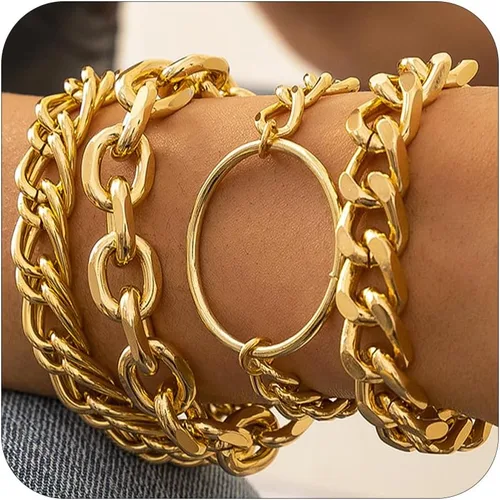 Vista 103 de Long tiantian Pulsera de oro gruesa para mujer, pulseras de oro delicadas, pulseras para mujer, pulseras apilables de eslabones de cadena