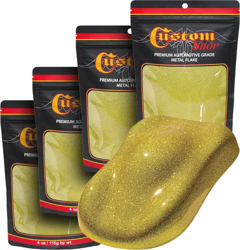 Vista 59 de Custom Shop - Purpurina metálica para pintura automotriz, oro brillante, 4 oz, micro escamas de metal de 0.004" para pintura de automóviles, aditivo