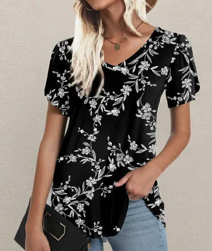 Vista 6 de CATHY 2025 - Blusas de verano para mujer, con mangas cortas, cuello en V, estilo túnica, tallas S-4XL Talla B