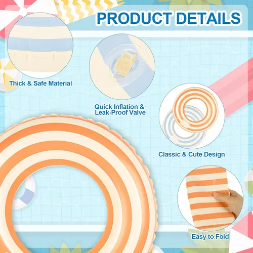 Vista 3 de FYSUIMU 6 flotadores inflables a rayas para piscina, anillos de natación, flotadores de brazo de piscina de PVC para adultos, decoración hawaiana
