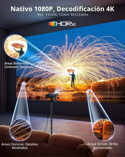 Vista 5 de [Official Apps & Live TV & 330° Stand]Smart Mini Projector with WiFi and Bluetooth Ultra-thin, 4K Support Outdoor Movie Projector, Auto Focus