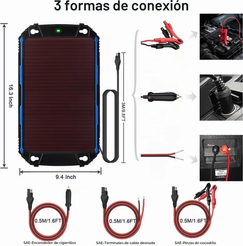 Vista 4 de SUNER POWER Cargador de batería solar impermeable de 5 W 12 V y mantenedor Pro, controlador de carga MPPT ultrainteligente integrado, kit de carga