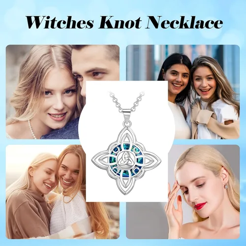 Vista 6 de LES OSEWA Witches Knot Necklace 925 Sterling Silver Celtic Knot Necklace for Women & Girls Protection Amulet Necklace Evil Eye Witch Pendant Wiccan