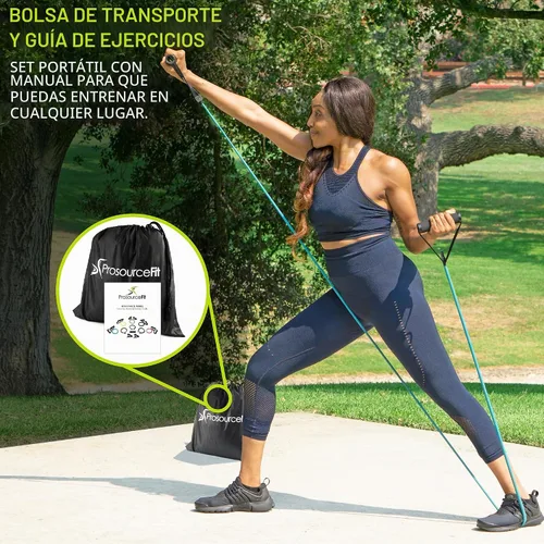 Vista 6 de ProSource Xtreme Stackable Heavy Duty Premium Latex Resistance Exercise Bands Tubes Cords w/Door Anchor and Exercise Manual Surtido - Nivel