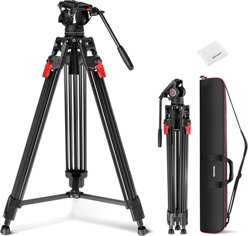 Vista 12 de NEEWER Trípode de cámara de video de 76", trípode portátil de liberación rápida de un paso con cabezal fluido, soporte de trípode de aluminio