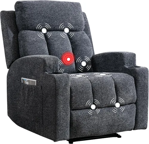Vista 21 de CANMOV Silla reclinable manual con masaje y calor, cómoda silla reclinable con brazos y respaldo sobrerellenos, sofá individual reclinable manual