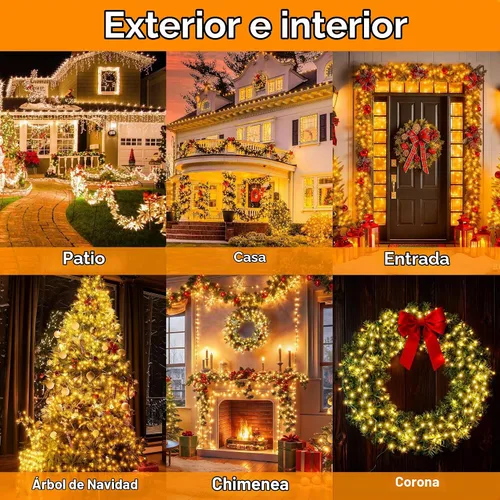 Vista 7 de 200 luces LED de Navidad en racimo, luces de cadena de Navidad tipo petardos, impermeables, 8 modos para interiores y exteriores, árbol de Navidad