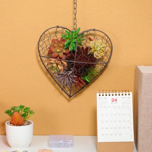 Vista 3 de GANAZONO Cesta colgante en forma de corazón de 8.26 pulgadas, maceta de alambre de metal para plantas suculentas y flores, para interiores