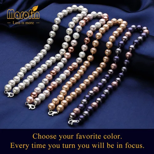 Vista 6 de Collar de perlas de imitación de 0.31 a 0.47pulgadas8-12mm, multicolor, gargantilla, joyas para mujer, 18 - 20pulgadas, Base de plata chapada