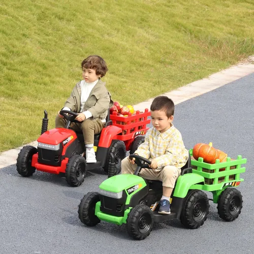 Vista 9 de TOBBI - Coche eléctrico para niños de 12 V con remolque, tractor para Verde