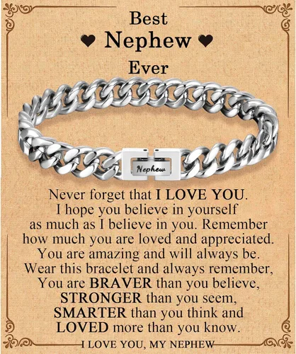 Vista 11 de Regalos para papá, hijo, nieto, tío sobrino, hermano, marido, novio, regalos para hombres y niños, pulsera de eslabones de cadena cubana, regalos